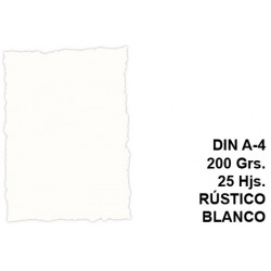 Papel pergamino con bordes troquelados michel en formato din a-4 de 200 grs/m². color rústico blanco, paquete de 25 hojas.