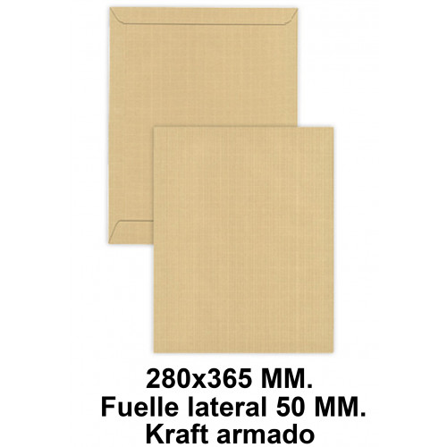 Bolsa fuelle con tira de silicona liderpapel en formato 280x365x50 mm. kraft armado, 155 grs/m². color marrón.