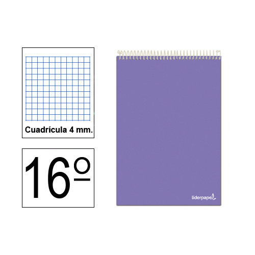 Bloc espiral tapa blanda liderpapel serie smart, 16º, 80 hj. 60 grs. 4x4 s/m. colores surtidos