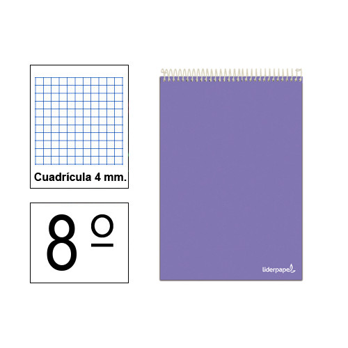 Bloc espiral tapa blanda liderpapel serie smart, 8º, 80 hj. 60 grs. 4x4 s/m. colores surtidos