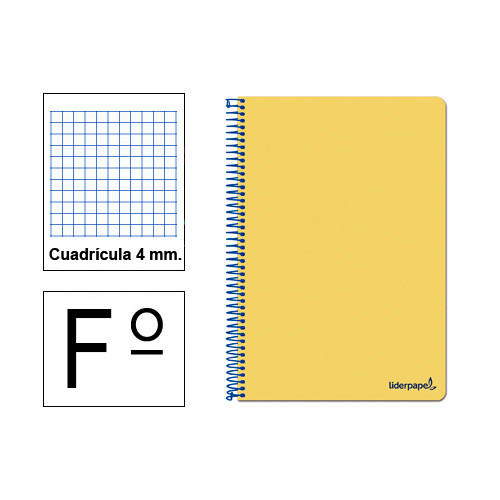 Cuaderno espiral tapa blanda liderpapel serie smart en formato fº, 80 hj. 60 grs/m². 4x4 c/m. color amarillo.