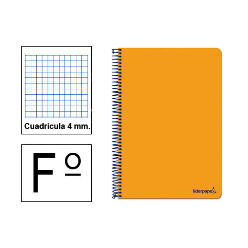 Cuaderno espiral tapa blanda liderpapel serie smart en formato fº, 80 hj. 60 grs/m². 4x4 c/m. color naranja.