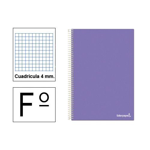 Cuaderno espiral tapa blanda liderpapel serie smart en formato fº, 80 hj. 60 grs/m². 4x4 c/m. color violeta.