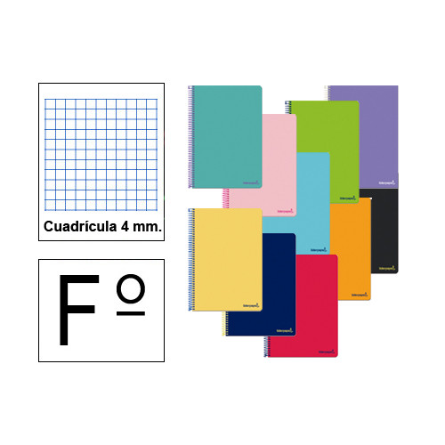 Cuaderno espiral tapa blanda liderpapel serie smart en formato fº, 80 hj. 60 grs/m². 4x4 c/m. colores surtidos.