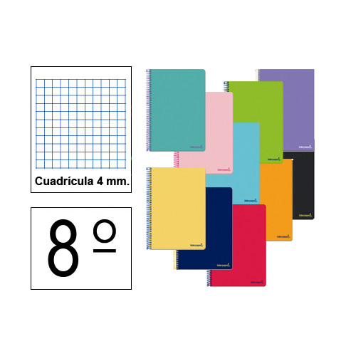 Cuaderno espiral tapa blanda liderpapel serie smart en formato 8º, 80 hj. 60 grs/m². 4x4 s/m. colores surtidos.