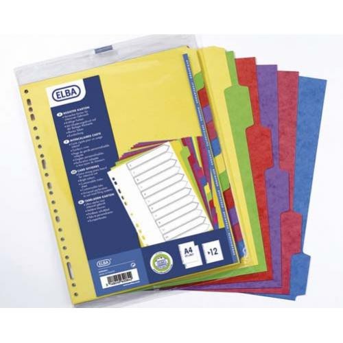 Separador extra ancho con multitaladro en cartulina brillante elba de 12 posiciones para formatos en din a-4.