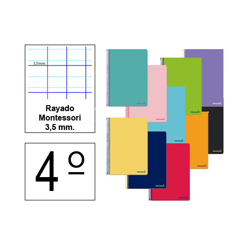 Cuaderno espiral tapa blanda liderpapel serie smart en formato 4º, 80 hj. 60 grs/m². rayado montessori 3,5 mm. c/m.