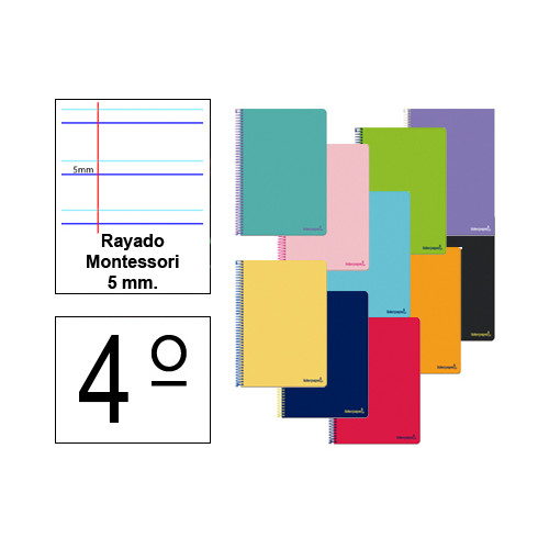 Cuaderno espiral tapa blanda liderpapel serie smart, 4º, 80 hj. 60 grs/m². rayado montessori 5 mm. c/m.