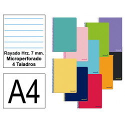 Cuaderno espiral tapa blanda liderpapel serie smart, din a4, 80 hj. 75 grs/m². rayado horizontal 7 mm. d/m. 4 taladros,