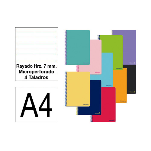 Cuaderno espiral tapa blanda liderpapel serie smart en formato din a-4, 80 hj. 60 grs/m². rayado hrz. 7 mm. c/m. 4 taladros.