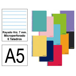 Cuaderno espiral tapa blanda liderpapel serie smart, 4º, 80 hj. 75 grs/m². rayado horizontal 7 mm. d/m. 6 taladros,