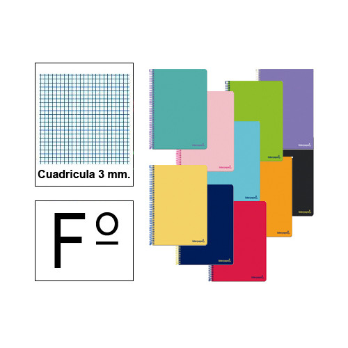 Cuaderno espiral tapa blanda liderpapel serie smart en formato fº, 80 hj. 60 grs/m². 3x3 c/m. colores surtidos.