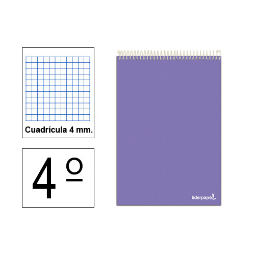 Bloc espiral tapa blanda liderpapel serie smart, 4º, 80 hj. 60 grs/m². 4x4 c/m. colores surtidos