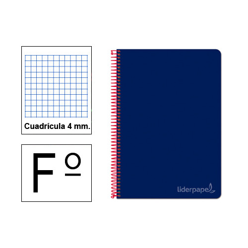 Cuaderno espiral tapa dura liderpapel serie witty en formato fº, 80 hj. 75 grs/m². 4x4 c/m. color azul oscuro.