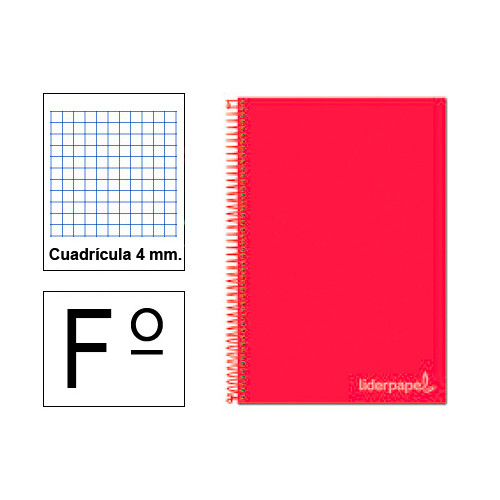Cuaderno espiral tapa dura liderpapel serie witty en formato fº, 80 hj. 75 grs/m². 4x4 c/m. color rojo.