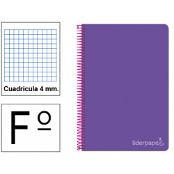 Cuaderno espiral tapa dura liderpapel serie witty fº, 80 hj. 75 grs/m². 4x4 c/m. violeta