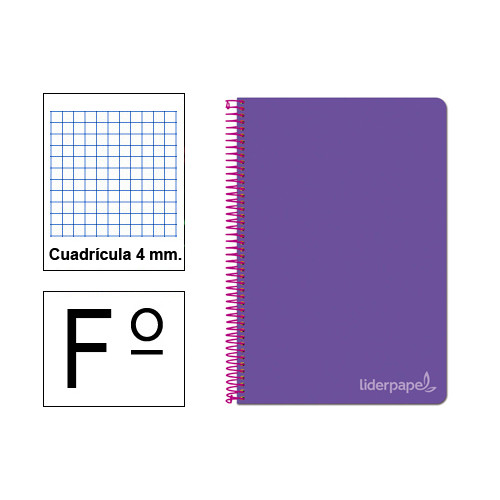 Cuaderno espiral tapa dura liderpapel serie witty en formato fº, 80 hj. 75 grs/m². 4x4 c/m. color violeta.