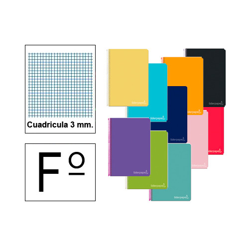 Cuaderno espiral tapa dura liderpapel serie inspire en formato fº, 80 hj. 60 grs. 3x3 c/m. 8 colores surtidos.