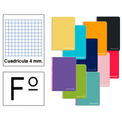 Cuaderno espiral tapa dura liderpapel serie witty, fº, 80 hj. 75 grs/m². 4x4 c/m. colores surtidos