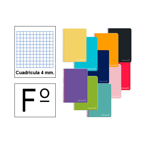 Cuaderno espiral tapa dura liderpapel serie inspire en formato fº, 80 hj. 60 grs. 4x4 c/m. 8 colores surtidos.