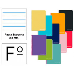 Cuaderno espiral tapa dura liderpapel serie witty, fº, 80 hj. 75 grs/m². pauta estrecha 2,5 mm. c/m. colores surtidos