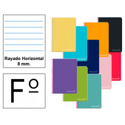 Cuaderno espiral tapa dura liderpapel serie witty, fº, 80 hj. 75 grs/m². rayado horizontal 8 mm. c/m. colores surtidos