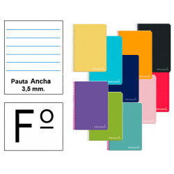 Cuaderno espiral tapa dura liderpapel serie witty, fº, 80 hj. 75 grs/m². pauta ancha 3,5 mm. c/m. colores surtidos
