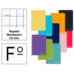 Cuaderno espiral tapa dura liderpapel serie witty, fº, 80 hj. 75 grs/m². rayado montessori 3,5 mm. c/m. colores surtidos