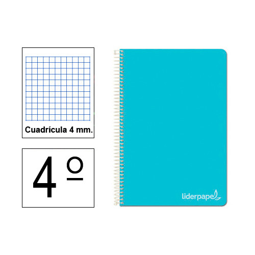 Cuaderno espiral tapa dura liderpapel serie witty en formato 4º, 80 hj. 75 grs/m². 4x4 c/m. color azul.