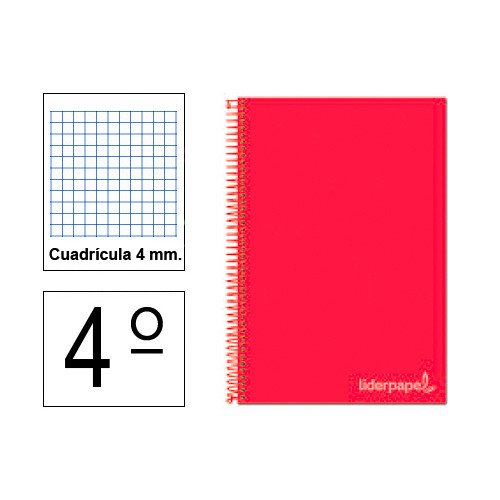 Cuaderno espiral tapa dura liderpapel serie witty en formato 4º, 80 hj. 75 grs/m². 4x4 c/m. color rojo.