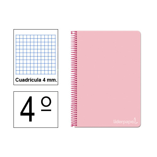 Cuaderno espiral tapa dura liderpapel serie witty en formato 4º, 80 hj. 75 grs/m². 4x4 c/m. color rosa.