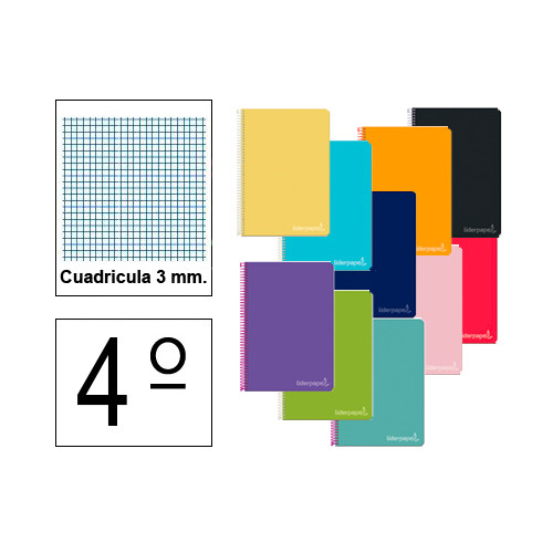 Cuaderno espiral tapa dura liderpapel serie witty en formato 4º, 80 hj. 75 grs/m². 3x3 c/m. colores surtidos.