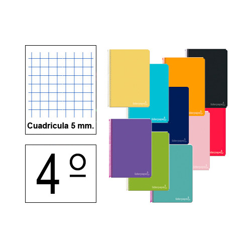 Cuaderno espiral tapa dura liderpapel serie witty en formato 4º, 80 hj. 75 grs/m². 5x5 c/m. colores surtidos.