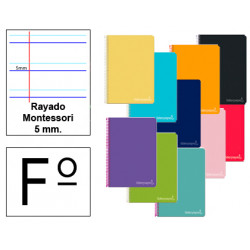 Cuaderno espiral tapa dura liderpapel serie witty en formato 4º, 80 hj. 75 grs/m². rayado montessori 5 mm. c/m.