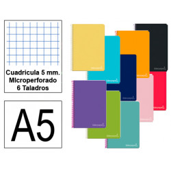 Cuaderno espiral tapa dura liderpapel serie witty, din a5, 120 hj. 90 grs/m². 5x5 s/m. microperforado, 6 taladros