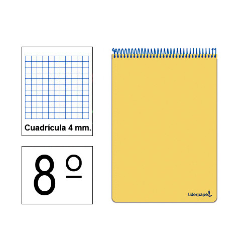 Bloc espiral tapa dura liderpapel serie witty, 8º, 80 hj. 75 grs/m². 4x4 s/m. colores surtidos