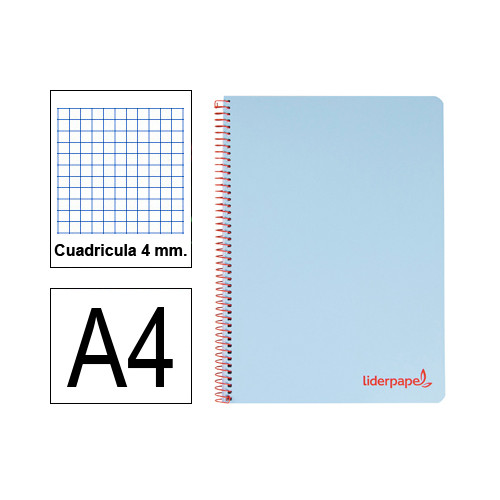 Cuaderno espiral tapa de polipropileno liderpapel serie wonder en formato din a-4, 80 hj. 90 grs/m². 4x4 c/m. color celeste.