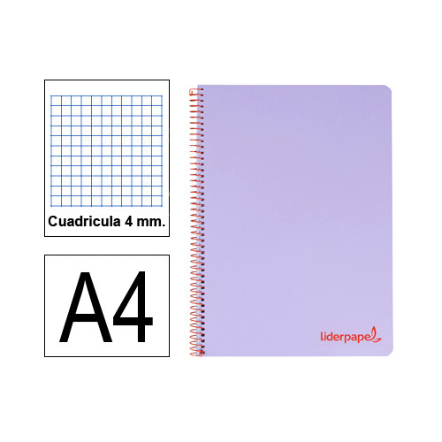 Cuaderno espiral tapa de polipropileno liderpapel serie wonder en formato din a-4, 80 hj. 90 grs/m². 4x4 c/m. color violeta.