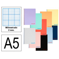 Cuaderno espiral tapa de polipropileno liderpapel serie wonder en formato din a-5, 80 hj. 90 grs/m². milimetrado 2 mm. s/m.