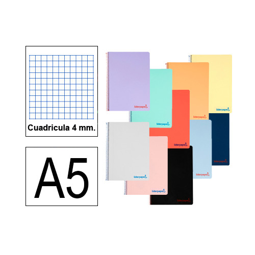 Cuaderno espiral tapa de plástico liderpapel serie imagine en formato 4º, 80 hj. 60 grs. 4x4 c/m. 8 colores surtidos.