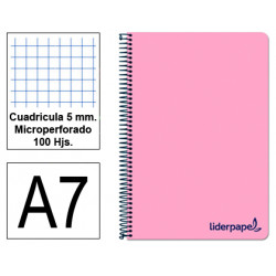 Cuaderno espiral tapa de polipropileno liderpapel serie wonder en formato din a-7, 100 hj. 90 grs/m². 5x5 c/m. color rosa.