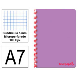 Cuaderno espiral tapa de polipropileno liderpapel serie wonder en formato din a-7, 100 hj. 90 grs/m². 5x5 c/m. color violeta.