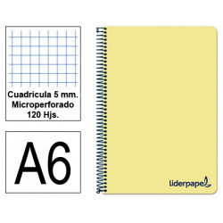 Cuaderno espiral tapa de polipropileno liderpapel serie wonder, din a6, 120 hj. 90 grs/m². 5x5 s/m. amarillo