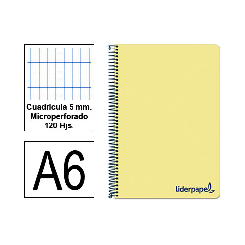 Cuaderno espiral tapa de polipropileno liderpapel serie wonder, din a6, 120 hj. 90 grs/m². 5x5 s/m. amarillo