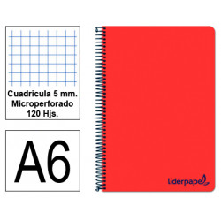 Cuaderno espiral tapa de polipropileno liderpapel serie wonder, din a6, 120 hj. 90 grs/m². 5x5 s/m. rojo
