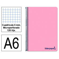 Cuaderno espiral tapa de polipropileno liderpapel serie wonder, din a6, 120 hj. 90 grs/m². 5x5 s/m. rosa