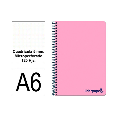 Cuaderno espiral tapa de polipropileno liderpapel serie wonder, din a6, 120 hj. 90 grs/m². 5x5 s/m. rosa