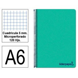Cuaderno espiral tapa de polipropileno liderpapel serie wonder, din a6, 120 hj. 90 grs/m². 5x5 s/m. verde