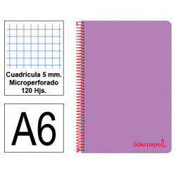 Cuaderno espiral tapa de polipropileno liderpapel serie wonder, din a6, 120 hj. 90 grs/m². 5x5 s/m. violeta