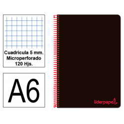Cuaderno espiral tapa de polipropileno liderpapel serie wonder, din a6, 120 hj. 90 grs/m². 5x5 s/m. negro